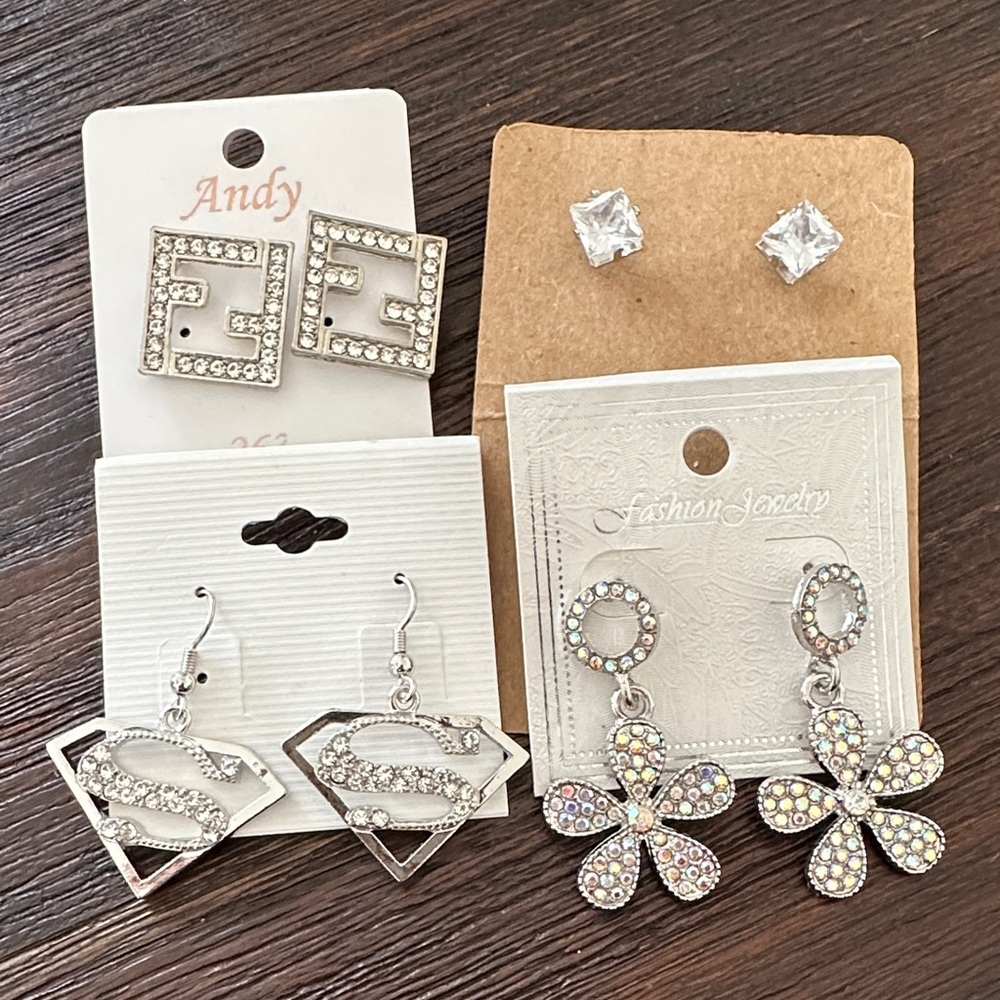 Bling Bling!!! Silver and Crystal Earring Bundle Set